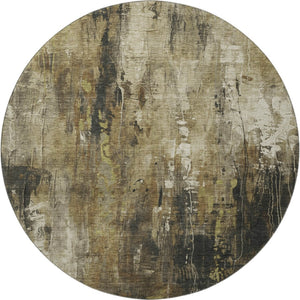 HomeRoots 8' Washable Round Rug in Beige, Charcoal & Ivory - Stylish, Durable, UV Resistant for High-Traffic Areas 697089