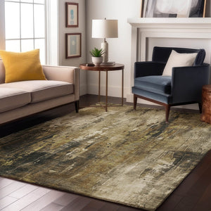 HomeRoots 9' X 12' Washable Beige Charcoal Ivory Abstract Area Rug with UV Protection for High-Traffic Homes 697091