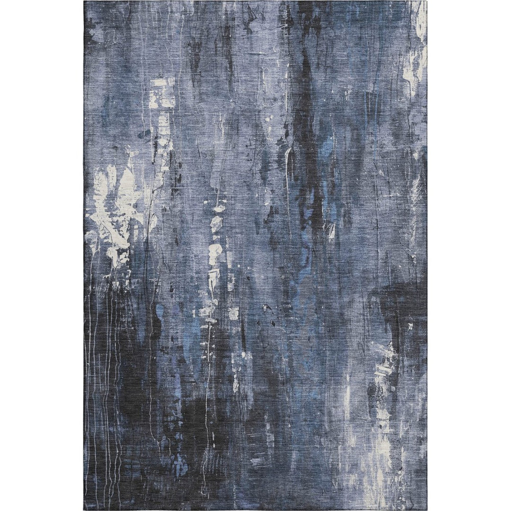 HomeRoots 5' X 8' Abstract Washable Area Rug in Blue Charcoal & Ivory – Durable, UV-Protected, Non-Slip Design 697094