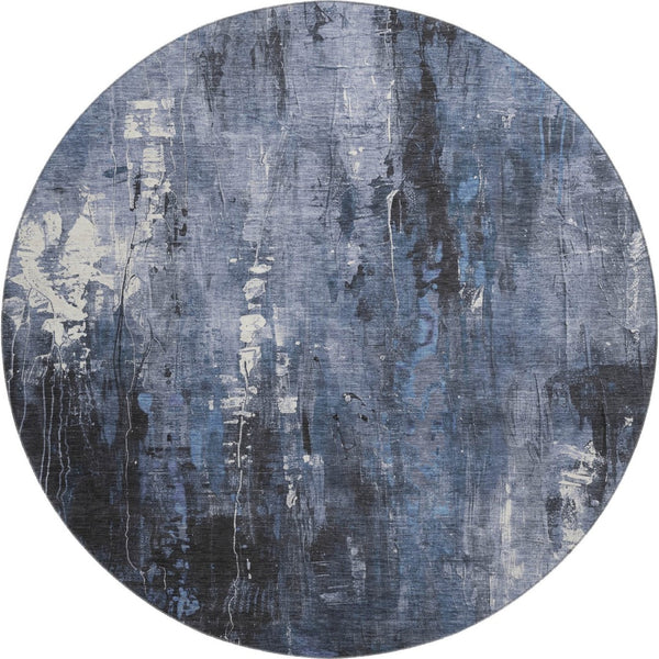 HomeRoots 8' Blue Charcoal and Ivory Abstract Round Rug – Stylish, Durable, Stain-Resistant with UV Protection! 697095