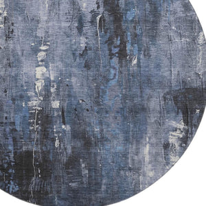 HomeRoots 8' Blue Charcoal and Ivory Abstract Round Rug – Stylish, Durable, Stain-Resistant with UV Protection! 697095