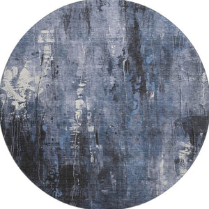 HomeRoots 8' Blue Charcoal and Ivory Abstract Round Rug – Stylish, Durable, Stain-Resistant with UV Protection! 697095