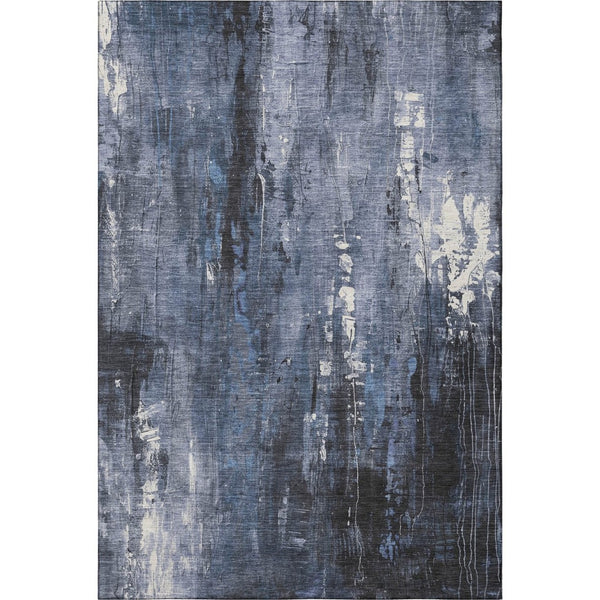 HomeRoots 9' X 12' Stylish Blue Charcoal & Ivory Abstract Area Rug - Washable, UV Protected, Stain Resistant! 697097