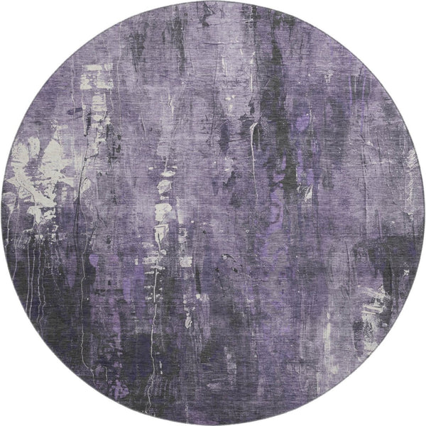 HomeRoots 8' Abstract Purple, Charcoal, and Ivory Round Rug - Washable, UV-Protected, Durable & Stylish Home Accent 697101