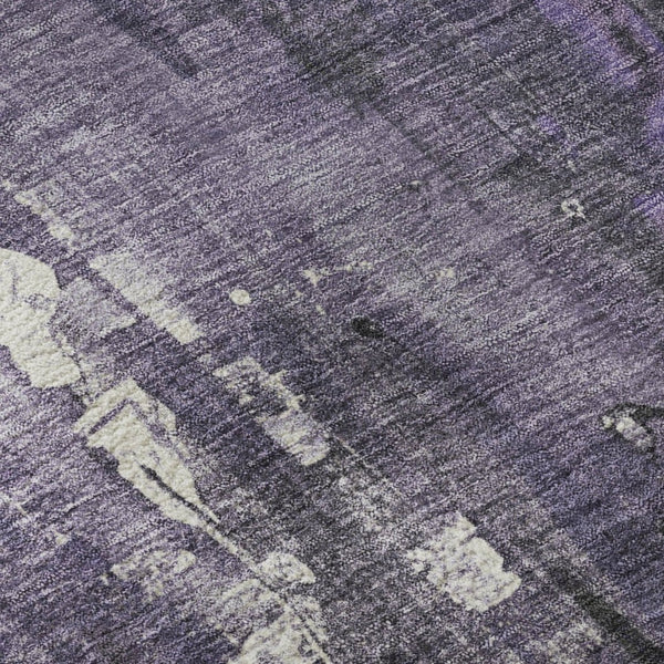 HomeRoots 8' Abstract Purple, Charcoal, and Ivory Round Rug - Washable, UV-Protected, Durable & Stylish Home Accent 697101