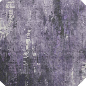 HomeRoots 8' Abstract Purple, Charcoal, and Ivory Round Rug - Washable, UV-Protected, Durable & Stylish Home Accent 697101