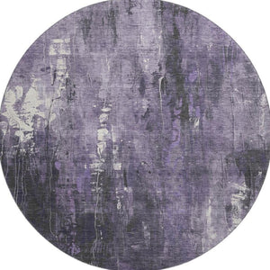 HomeRoots 8' Abstract Purple, Charcoal, and Ivory Round Rug - Washable, UV-Protected, Durable & Stylish Home Accent 697101