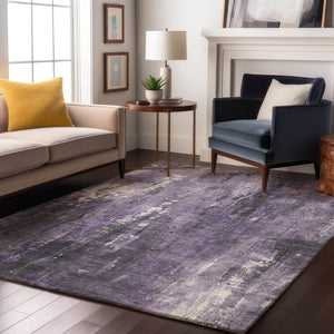 HomeRoots 8' X 10' Purple Charcoal Ivory Abstract Washable Area Rug with UV Protection for High-Traffic Spaces 697102