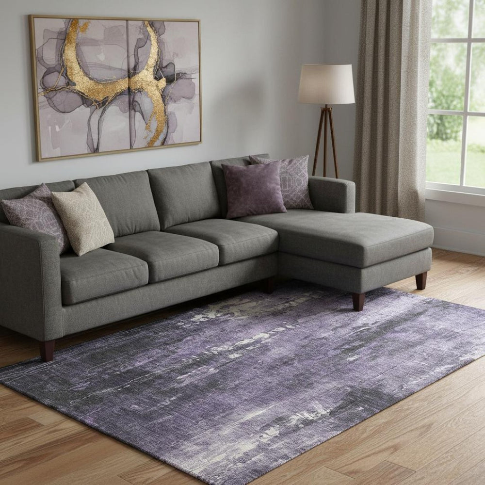 HomeRoots 9' X 12' Abstract Purple Charcoal Ivory Area Rug - Durable, Stain-Resistant, UV Protected Design 697103