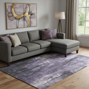 HomeRoots 9' X 12' Abstract Purple Charcoal Ivory Area Rug - Durable, Stain-Resistant, UV Protected Design 697103