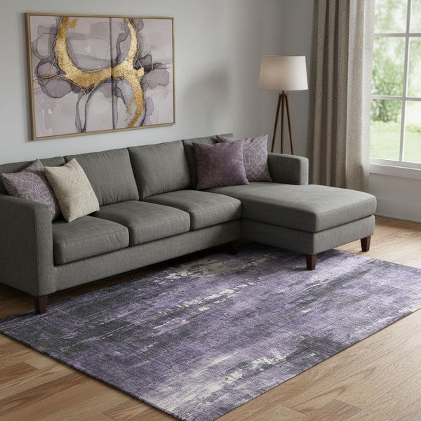 HomeRoots 9' X 12' Abstract Purple Charcoal Ivory Area Rug - Durable, Stain-Resistant, UV Protected Design 697103