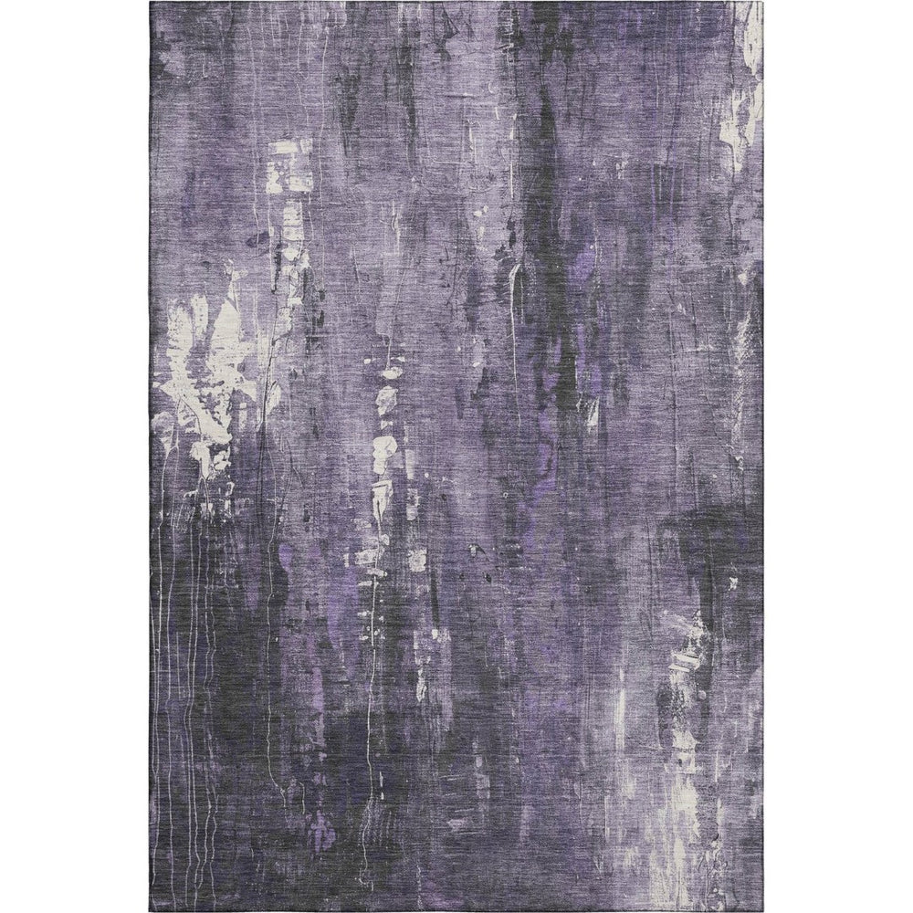 HomeRoots 10' X 14' Abstract Area Rug in Purple, Charcoal & Ivory - Washable, UV-Protected, Pet-Friendly Design 697104