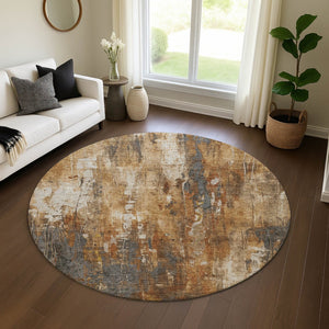 HomeRoots 8' Modern Abstract Washable Round Rug in Rust, Charcoal & Ivory – UV Protected, Stain Resistant Design 697107
