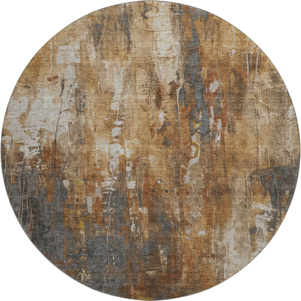 HomeRoots 8' Modern Abstract Washable Round Rug in Rust, Charcoal & Ivory – UV Protected, Stain Resistant Design 697107