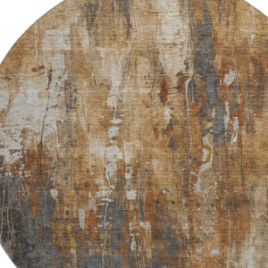 HomeRoots 8' Modern Abstract Washable Round Rug in Rust, Charcoal & Ivory – UV Protected, Stain Resistant Design 697107