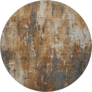 HomeRoots 8' Modern Abstract Washable Round Rug in Rust, Charcoal & Ivory – UV Protected, Stain Resistant Design 697107