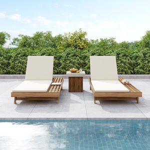English Elm Lounge Chaise Outdoor Acacia Wood Slatted Frame with Water Resistant Cushion Resort Style Cream,Light Brown N770P442L18C
