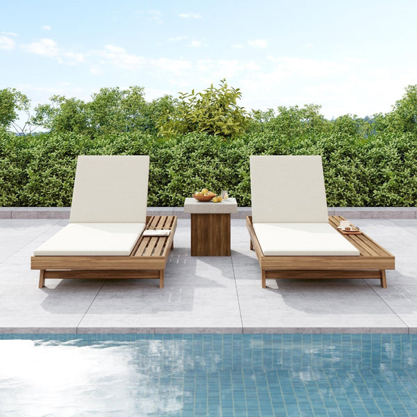 English Elm Lounge Chaise Outdoor Acacia Wood Slatted Frame with Water Resistant Cushion Resort Style Cream,Light Brown N770P442L18C