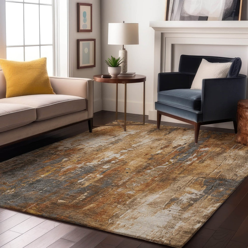 HomeRoots 10' X 14' Stylish Rust Charcoal Ivory Abstract Area Rug - UV Protected, Stain Resistant, Durable! 697110