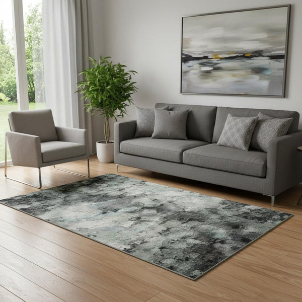 HomeRoots 5' X 8' Teal Charcoal Ivory Abstract Washable Area Rug - Modern Design with UV Protection & Durability 697112