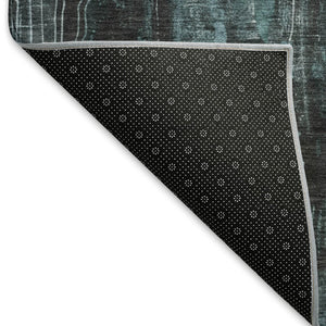 HomeRoots 8' Washable Round Rug in Teal, Charcoal & Ivory – Stylish, Durable, UV-Protected for High Traffic Areas 697113