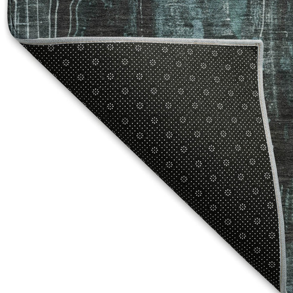 HomeRoots 8' Washable Round Rug in Teal, Charcoal & Ivory – Stylish, Durable, UV-Protected for High Traffic Areas 697113