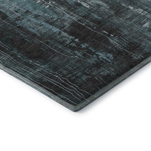 HomeRoots 8' Washable Round Rug in Teal, Charcoal & Ivory – Stylish, Durable, UV-Protected for High Traffic Areas 697113