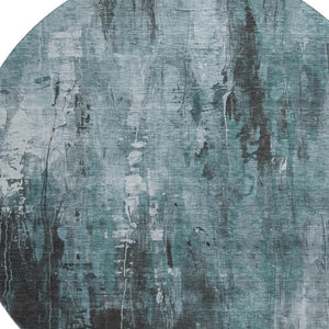 HomeRoots 8' Washable Round Rug in Teal, Charcoal & Ivory – Stylish, Durable, UV-Protected for High Traffic Areas 697113