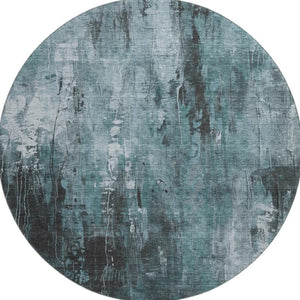 HomeRoots 8' Washable Round Rug in Teal, Charcoal & Ivory – Stylish, Durable, UV-Protected for High Traffic Areas 697113