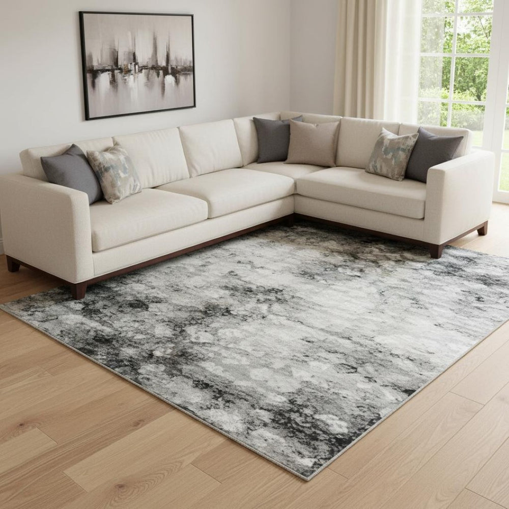 HomeRoots 8' X 10' Modern Teal Charcoal Ivory Abstract Area Rug - Stain Resistant, UV Protected, Washable Design 697114