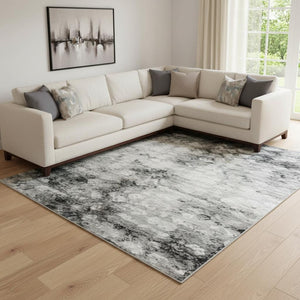 HomeRoots 8' X 10' Modern Teal Charcoal Ivory Abstract Area Rug - Stain Resistant, UV Protected, Washable Design 697114