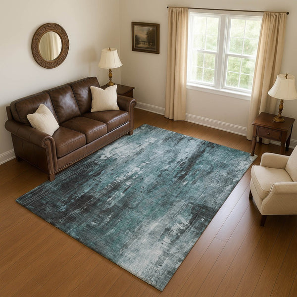 HomeRoots 10' X 14' Teal Charcoal Abstract Washable Area Rug with UV Protection for Living Spaces & Durability 697116