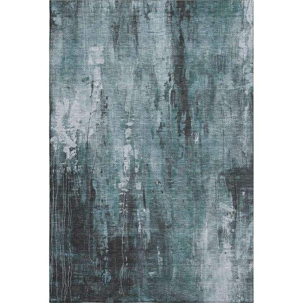HomeRoots 10' X 14' Teal Charcoal Abstract Washable Area Rug with UV Protection for Living Spaces & Durability 697116