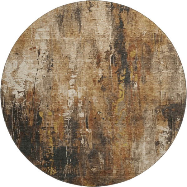 HomeRoots 8' Taupe Copper and Ivory Abstract Round Rug – Stylish, Washable, UV Protected for High-Traffic Areas 697119