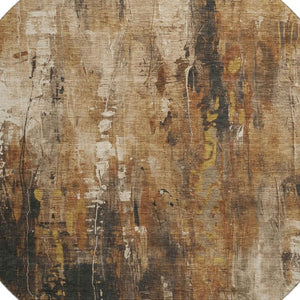 HomeRoots 8' Taupe Copper and Ivory Abstract Round Rug – Stylish, Washable, UV Protected for High-Traffic Areas 697119
