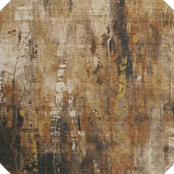 HomeRoots 8' Taupe Copper and Ivory Abstract Round Rug – Stylish, Washable, UV Protected for High-Traffic Areas 697119
