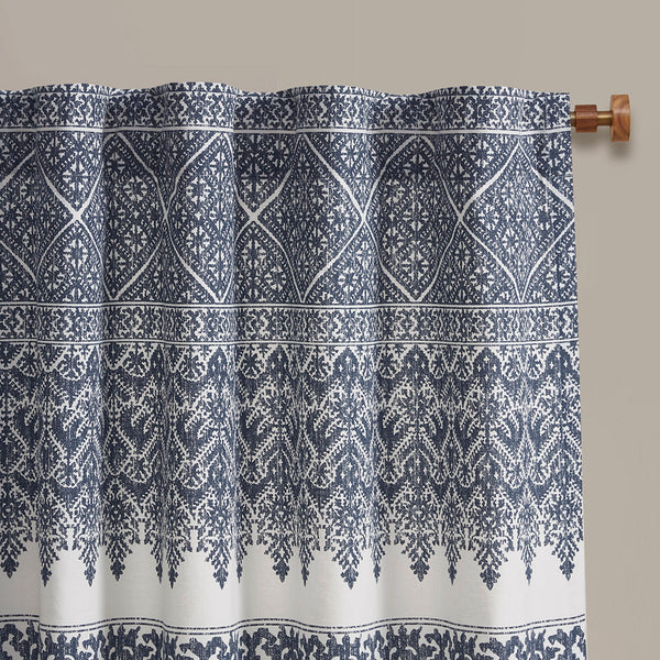 JLA Home INK+IVY - Cotton Boho Printed Curtain Panel with Tufted Chenille Detail, Lined, OEKO-TEX, Light-Filtering Privacy II40-1182