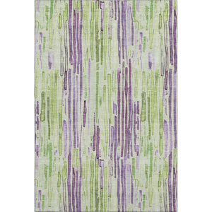 HomeRoots 5' X 8' Artichoke Green, Lavender & Ivory Striped Washable Area Rug with UV Protection & Non-Slip Backing 697124