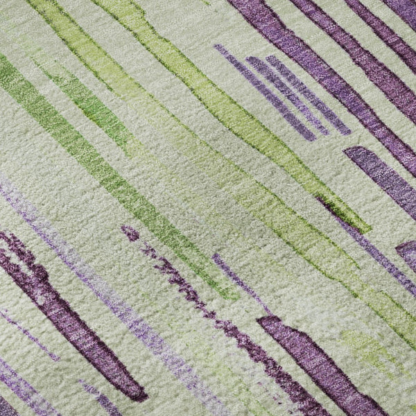 HomeRoots 8' Washable Round Rug in Artichoke Green, Lavender & Ivory Stripes with UV Protection for Durability 697125