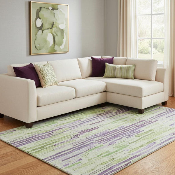 HomeRoots 8' X 10' Versatile Artichoke Green Striped Area Rug - Washable, UV Protected, Non-Slip Design! 697126