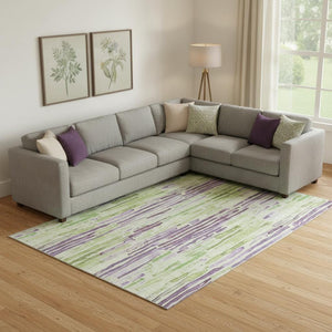 HomeRoots 10' X 14' Artichoke Green Striped Washable Area Rug with UV Protection for Stylish Living Spaces 697128