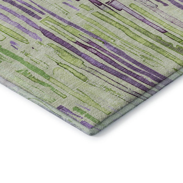 HomeRoots 10' X 14' Artichoke Green Striped Washable Area Rug with UV Protection for Stylish Living Spaces 697128