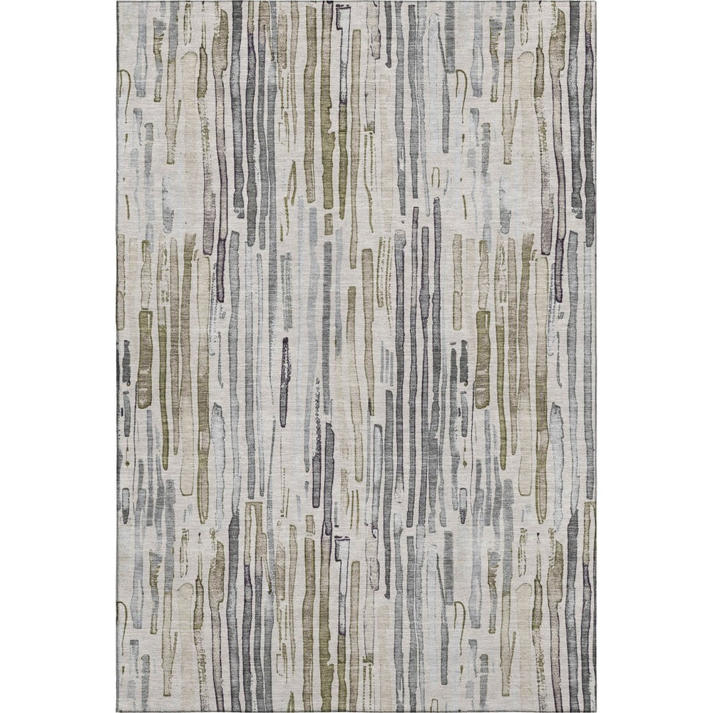 HomeRoots 5' Stylish Beige Tan & Silver Striped Washable Area Rug - UV Protected, Durable for High-Traffic Spaces 697130