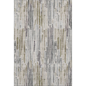 HomeRoots 5' Stylish Beige Tan & Silver Striped Washable Area Rug - UV Protected, Durable for High-Traffic Spaces 697130