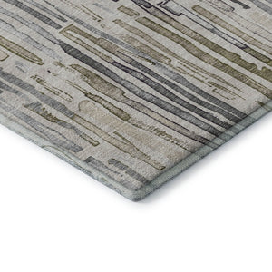 HomeRoots 5' Stylish Beige Tan & Silver Striped Washable Area Rug - UV Protected, Durable for High-Traffic Spaces 697130