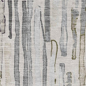 HomeRoots 5' Stylish Beige Tan & Silver Striped Washable Area Rug - UV Protected, Durable for High-Traffic Spaces 697130