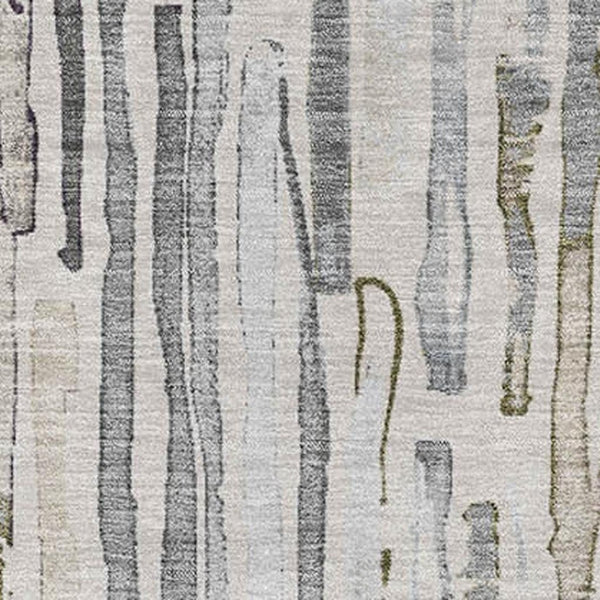 HomeRoots 5' Stylish Beige Tan & Silver Striped Washable Area Rug - UV Protected, Durable for High-Traffic Spaces 697130