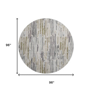 HomeRoots 8' Stylish Beige Tan & Silver Striped Washable Round Rug with UV Protection for High Traffic Areas 697131