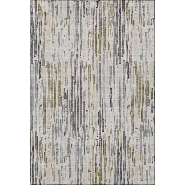 HomeRoots 9' X 12' Beige Tan & Silver Striped Washable Area Rug with UV Protection for Busy Homes & Style 697133