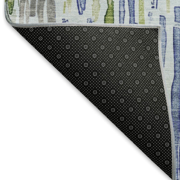 HomeRoots 5' X 8' Coastal-Inspired Striped Area Rug in Sky Blue, Green & Ivory - UV Protected & Washable! 697136